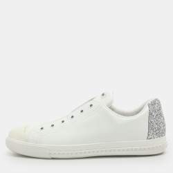 Pre Owned Miu Miu Size 40 White Glitter and Leather Slip On Sneakers
