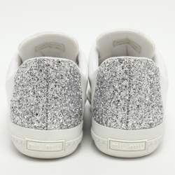 Pre Owned Miu Miu Size 40 White Glitter and Leather Slip On Sneakers