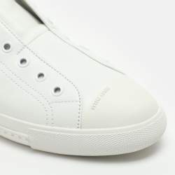 Pre Owned Miu Miu Size 40 White Glitter and Leather Slip On Sneakers