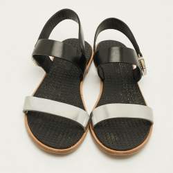 Pre Owned Miu Miu Size 39 Black/Silver Leather Slingback Flat Sandals 