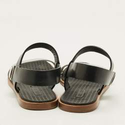 Pre Owned Miu Miu Size 39 Black/Silver Leather Slingback Flat Sandals 