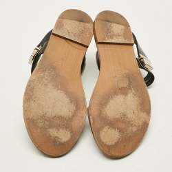 Pre Owned Miu Miu Size 39 Black/Silver Leather Slingback Flat Sandals 