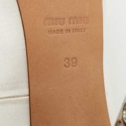 Pre Owned Miu Miu Size 39 White Satin Crystal Embellished Peep Pumps