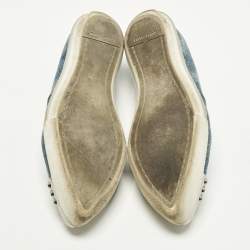 Pre Owned Miu Miu Size 38.5 Blue Denim and Metal Crystal Embellished Cap Toe Slip On Sneakers