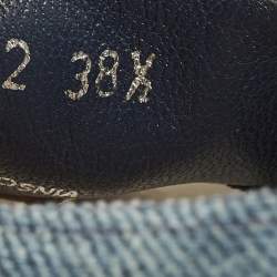 Pre Owned Miu Miu Size 38.5 Blue Denim and Metal Crystal Embellished Cap Toe Slip On Sneakers