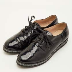 Pre Owned Miu Miu Size 38.5 Black Patent Leather Lace Up Derby 