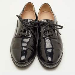 Pre Owned Miu Miu Size 38.5 Black Patent Leather Lace Up Derby 