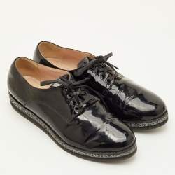 Pre Owned Miu Miu Size 38.5 Black Patent Leather Lace Up Derby 