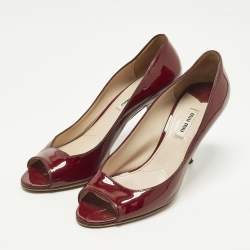 Pre Owned Miu Miu Size 40 Burgundy Patent Leather Peep Toe Pumps
