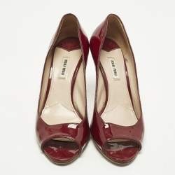 Pre Owned Miu Miu Size 40 Burgundy Patent Leather Peep Toe Pumps