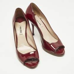 Pre Owned Miu Miu Size 40 Burgundy Patent Leather Peep Toe Pumps