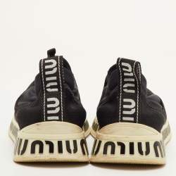 Pre Owned Miu Miu Run Size 37 Black Neoprene and Stretch Knit Crystal Embellished Slip On Sneakers