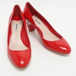 Pre Owned Miu Miu Embellished Size 40 Red Patent Leather Pumps