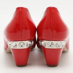 Pre Owned Miu Miu Embellished Size 40 Red Patent Leather Pumps