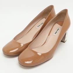 Pre Owned Miu Miu Embellished Size 41 Beige Patent Leather Pumps