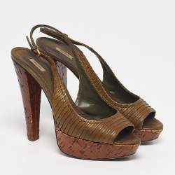 Pre Owned Miu Miu Size 39 Green Leather Peep Toe Slingback Pumps