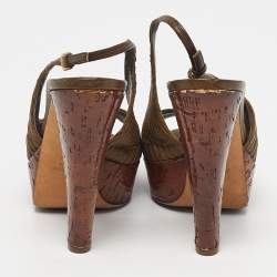 Pre Owned Miu Miu Size 39 Green Leather Peep Toe Slingback Pumps