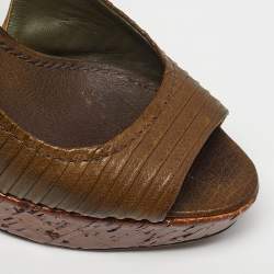 Pre Owned Miu Miu Size 39 Green Leather Peep Toe Slingback Pumps