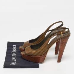 Pre Owned Miu Miu Size 39 Green Leather Peep Toe Slingback Pumps