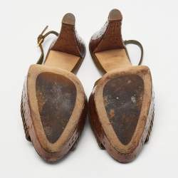 Pre Owned Miu Miu Size 39 Green Leather Peep Toe Slingback Pumps