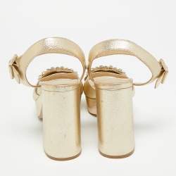 مملوكة مسبقًا صندل منصة جلد براءات الاختراع بيج مرصع كريستال ميو ميو مقاس 37