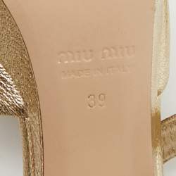 مملوكة مسبقًا صندل منصة جلد براءات الاختراع بيج مرصع كريستال ميو ميو مقاس 37