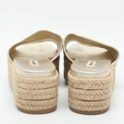 Pre Owned Miu Miu Size 38.5 Gold Glitter Espadrille Platform Slide Sandals 