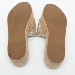 Pre Owned Miu Miu Size 38.5 Gold Glitter Espadrille Platform Slide Sandals 