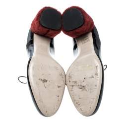 Miu Miu Black Patent Leather Red Shearling Fur Heel Oxfords Size 37