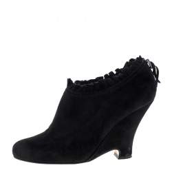 Miu Miu Black Suede Pleated Trim Ankle Boots Size 41