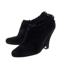 Miu Miu Black Suede Pleated Trim Ankle Boots Size 41