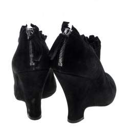 Miu Miu Black Suede Pleated Trim Ankle Boots Size 41