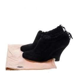 Miu Miu Black Suede Pleated Trim Ankle Boots Size 41