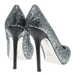 Miu Miu Metallic Silver Coarse Glitter Platform Pumps Size 39