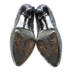 Miu Miu Metallic Silver Coarse Glitter Platform Pumps Size 39