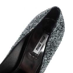 Miu Miu Metallic Silver Coarse Glitter Platform Pumps Size 39