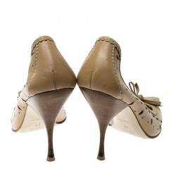مملوكة مسبقًا Miu Miu Beige Laser Cut Leather Bow Detail Pumps Size 38