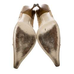 مملوكة مسبقًا Miu Miu Beige Laser Cut Leather Bow Detail Pumps Size 38