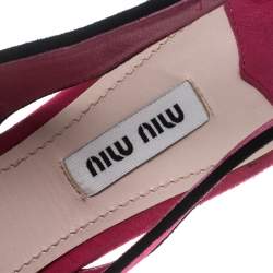Miu Miu Pink Suede Crystal Embellished Heel Gliiter Platform Peep Toe Slingback Sandals Size 37.5