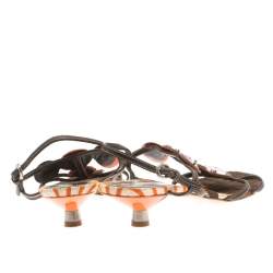 Pre Owned Miu Miu Multicolor Leather Ankle Strap Flat Sandals Size 37