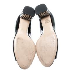 Pre Owned Miu Miu Black Patent Leather Crystal Embellished Heel Peep Toe Pumps 39