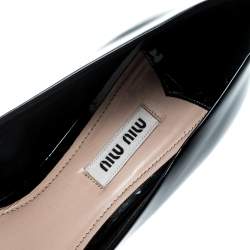 Pre Owned Miu Miu Black Patent Leather Crystal Embellished Heel Peep Toe Pumps 39