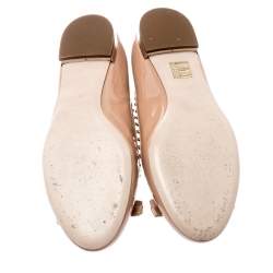Miu Miu Beige Patent Leather Studded Bow Ballet Flats Size 37.5