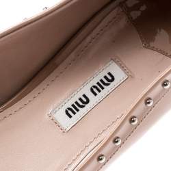 Miu Miu Beige Patent Leather Studded Bow Ballet Flats Size 37.5