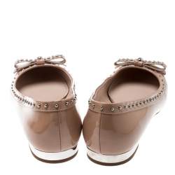 Miu Miu Beige Patent Leather Studded Bow Ballet Flats Size 37.5