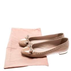 Miu Miu Beige Patent Leather Studded Bow Ballet Flats Size 37.5