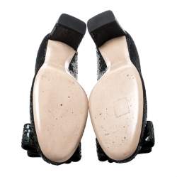 Pre Owned حذاء كعب عالي ميو ميو أسود ميتالك بترتر مزخرف وفيونكة مقاس 39