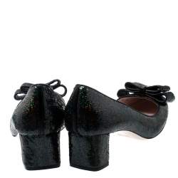 Pre Owned حذاء كعب عالي ميو ميو أسود ميتالك بترتر مزخرف وفيونكة مقاس 39