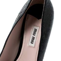 Pre Owned حذاء كعب عالي ميو ميو أسود ميتالك بترتر مزخرف وفيونكة مقاس 39