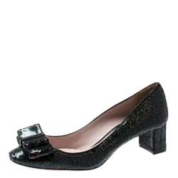 Miu Miu Metallic Black Sequin Bow Pumps Size 39